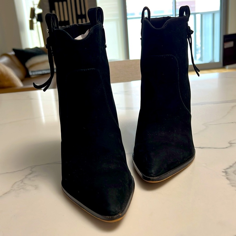 Sam Edelman Suede Pointy Toe Booty with Tassles on side. 4” heel.